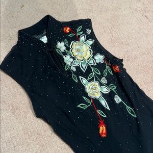 Sue Wong Floral beaded silk  Black Dress